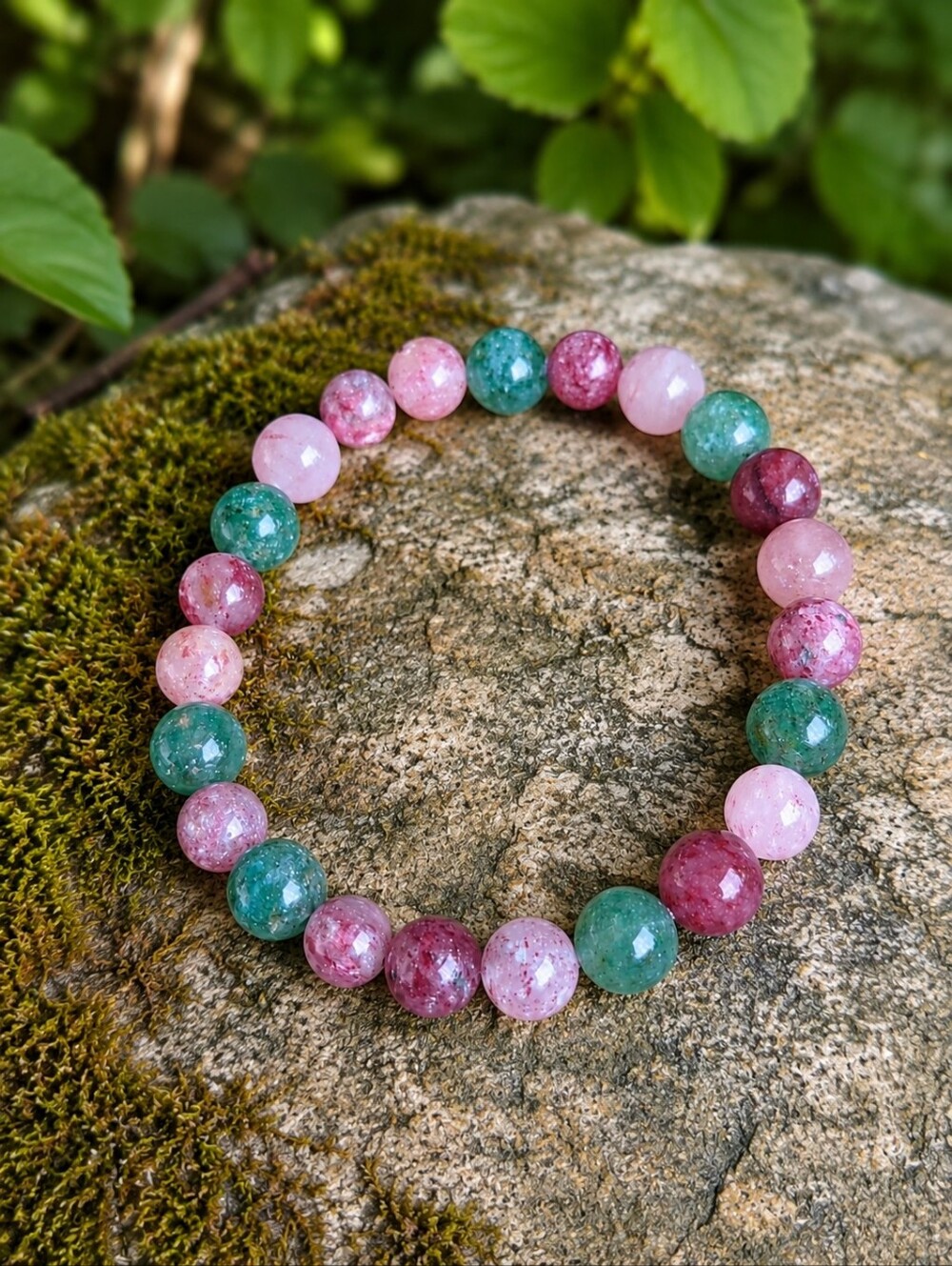 Strawberry Quartz Beaded Stretch Bracelet | Handmade